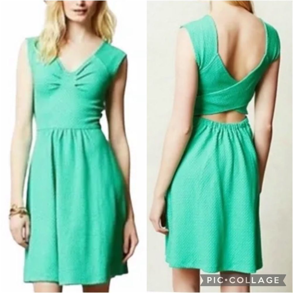 Anthropologie Mint Green Textured Midi Dress